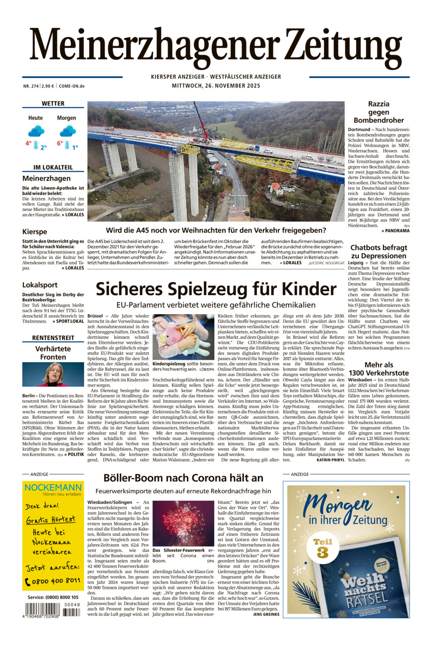 Meinerzhagener Zeitung vom Mittwoch, 26.11.2025