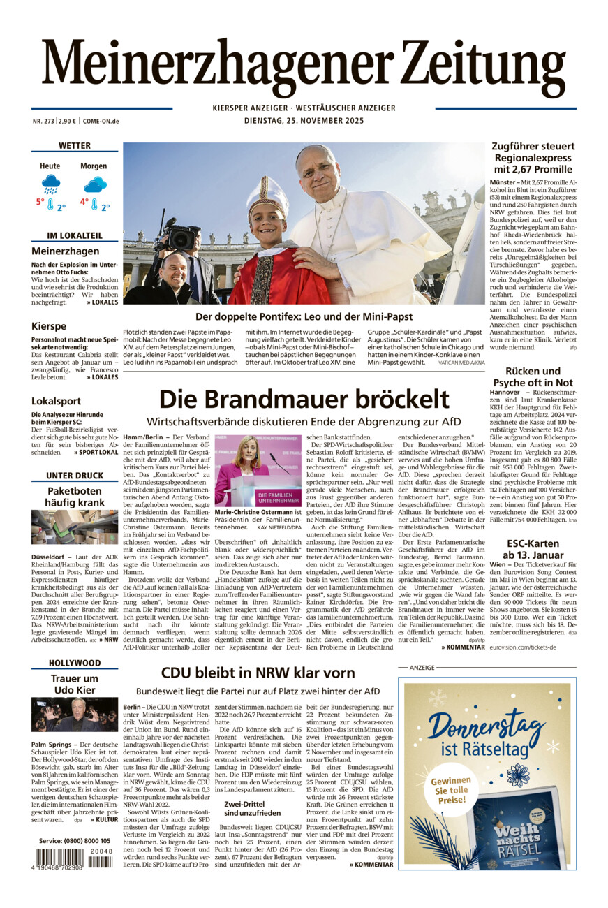 Meinerzhagener Zeitung vom Dienstag, 25.11.2025