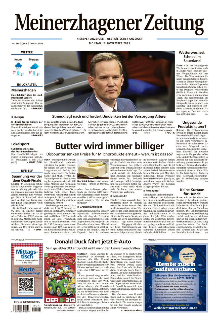 Meinerzhagener Zeitung vom Montag, 17.11.2025
