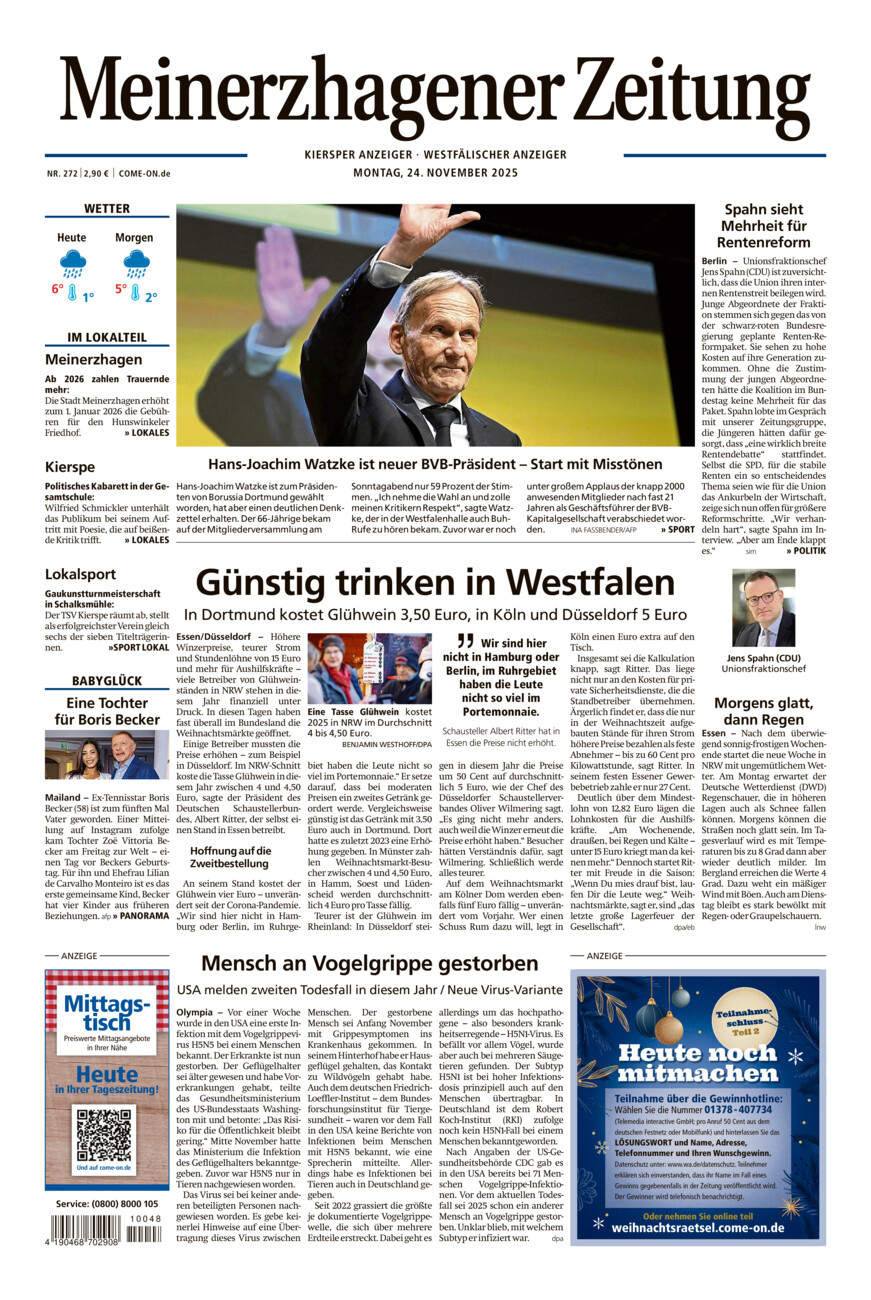 Meinerzhagener Zeitung vom Montag, 24.11.2025