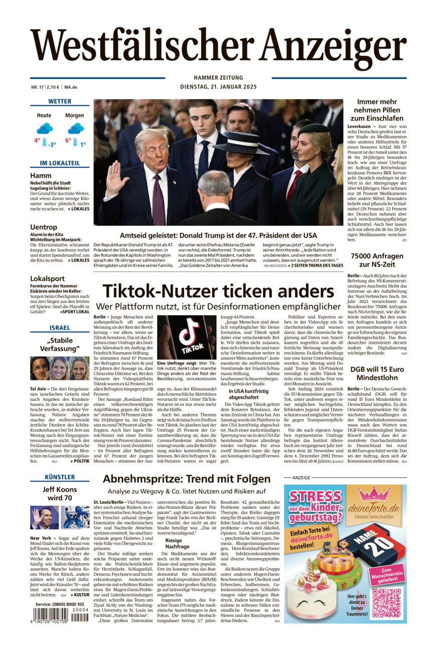 Westfälischer Anzeiger Hamm vom Dienstag, 21.01.2025