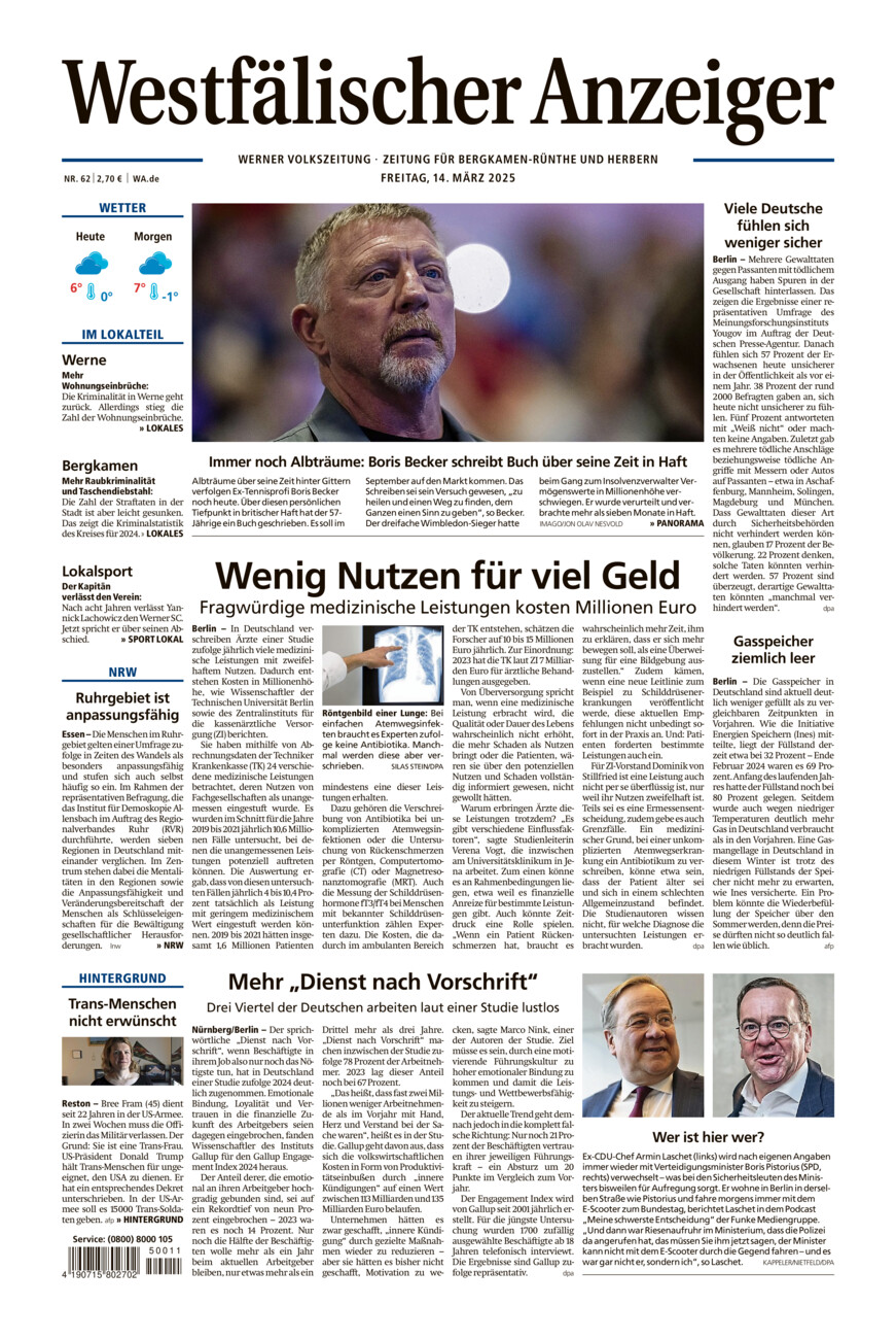 Westfälischer Anzeiger Werne vom Freitag, 14.03.2025