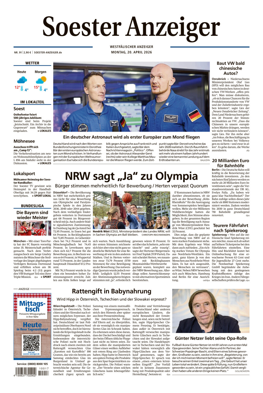 Soester Anzeiger vom Montag, 20.04.2026