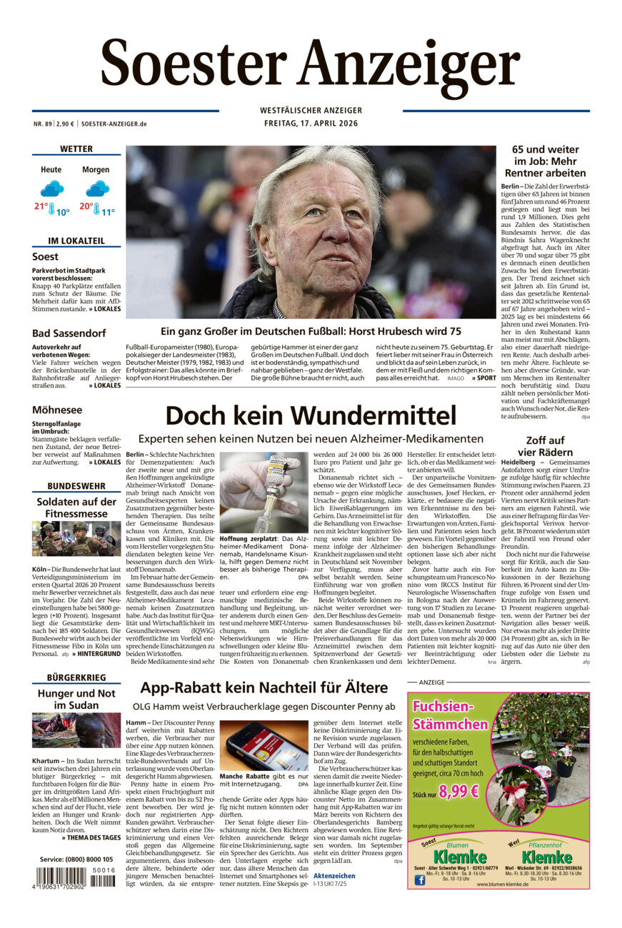 Soester Anzeiger vom Freitag, 17.04.2026