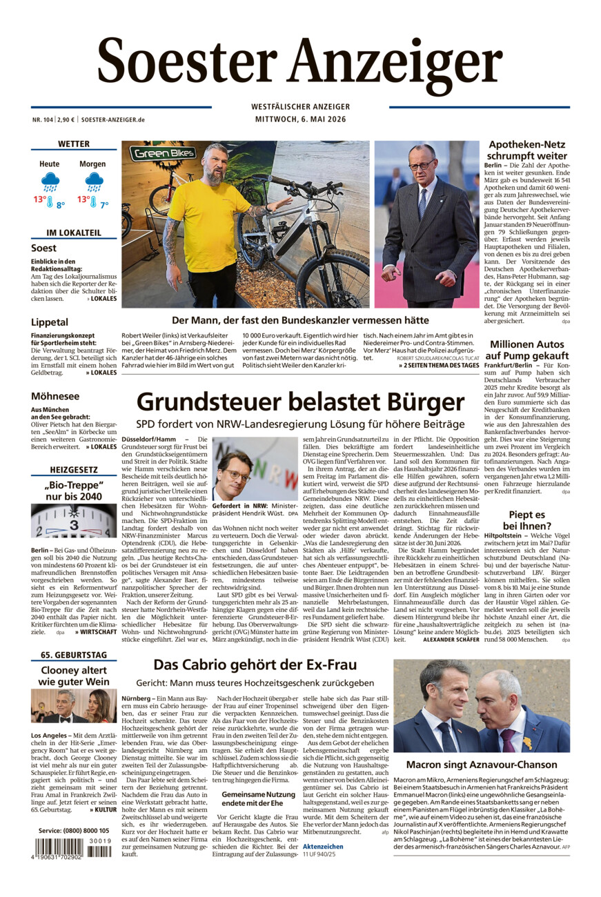 Soester Anzeiger vom Mittwoch, 06.05.2026