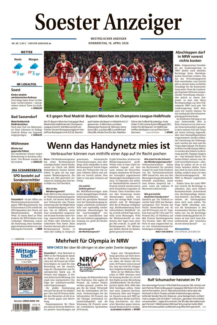 Soester Anzeiger vom Donnerstag, 16.04.2026