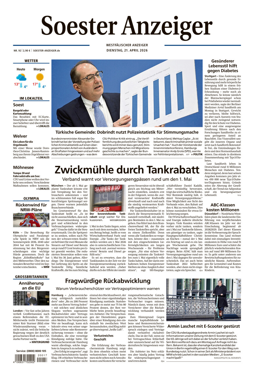 Soester Anzeiger vom Dienstag, 21.04.2026