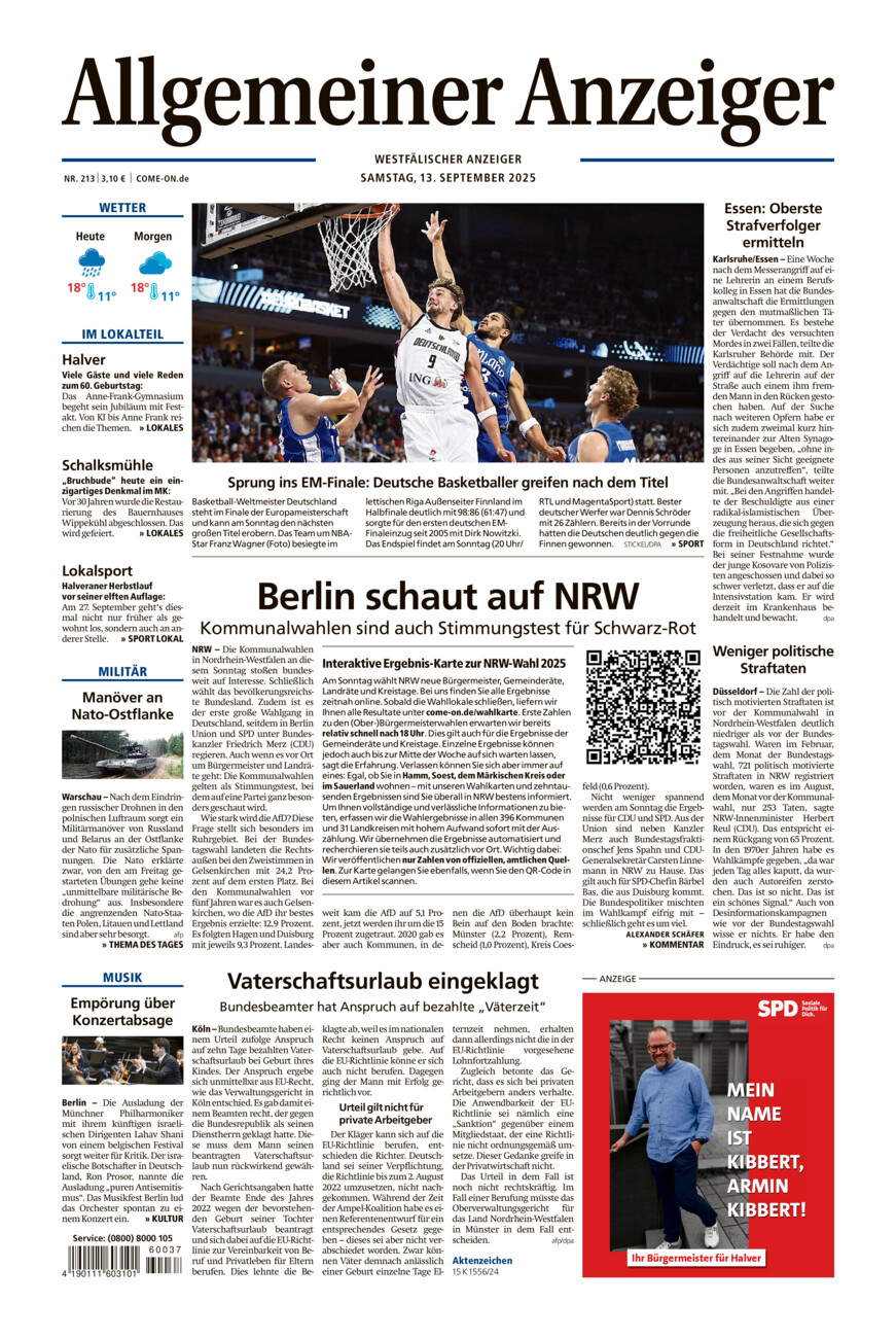 Allgemeiner Anzeiger vom Samstag, 13.09.2025