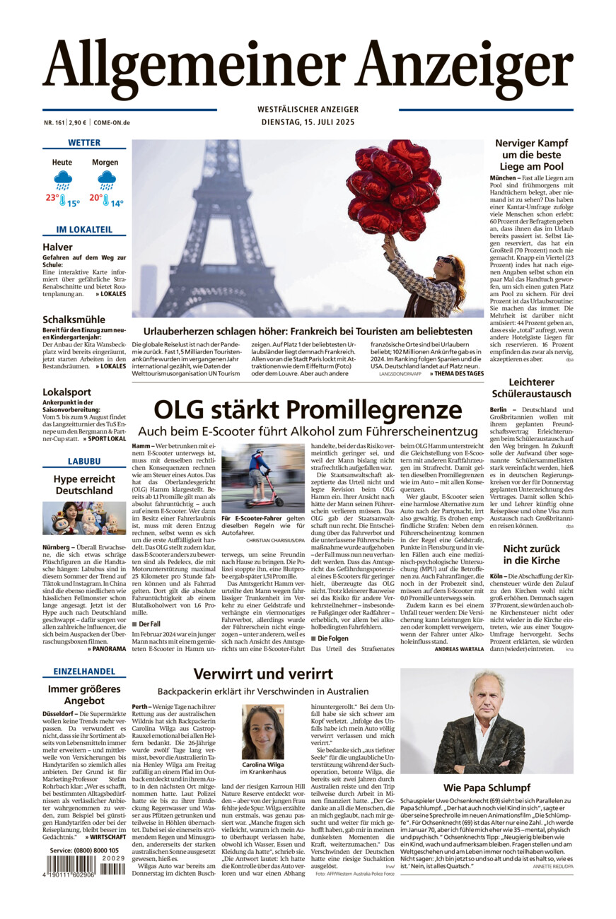 Allgemeiner Anzeiger vom Dienstag, 15.07.2025