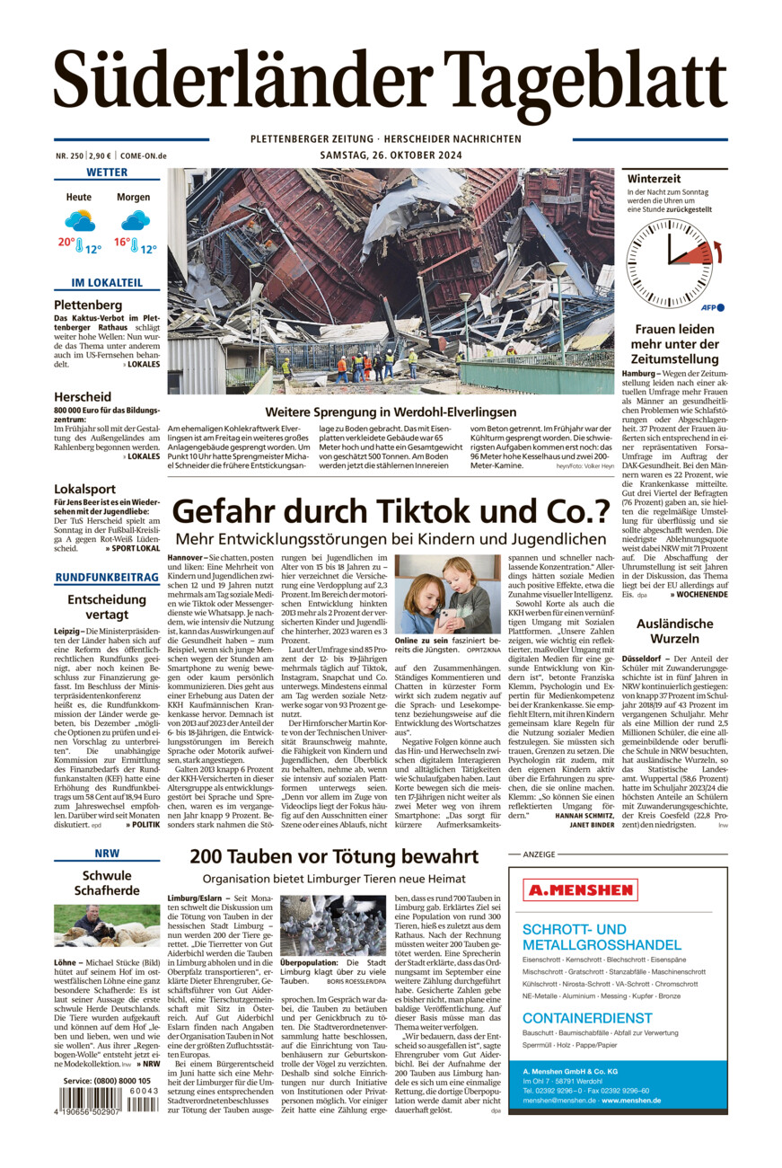 Süderländer Tageblatt vom Samstag, 26.10.2024