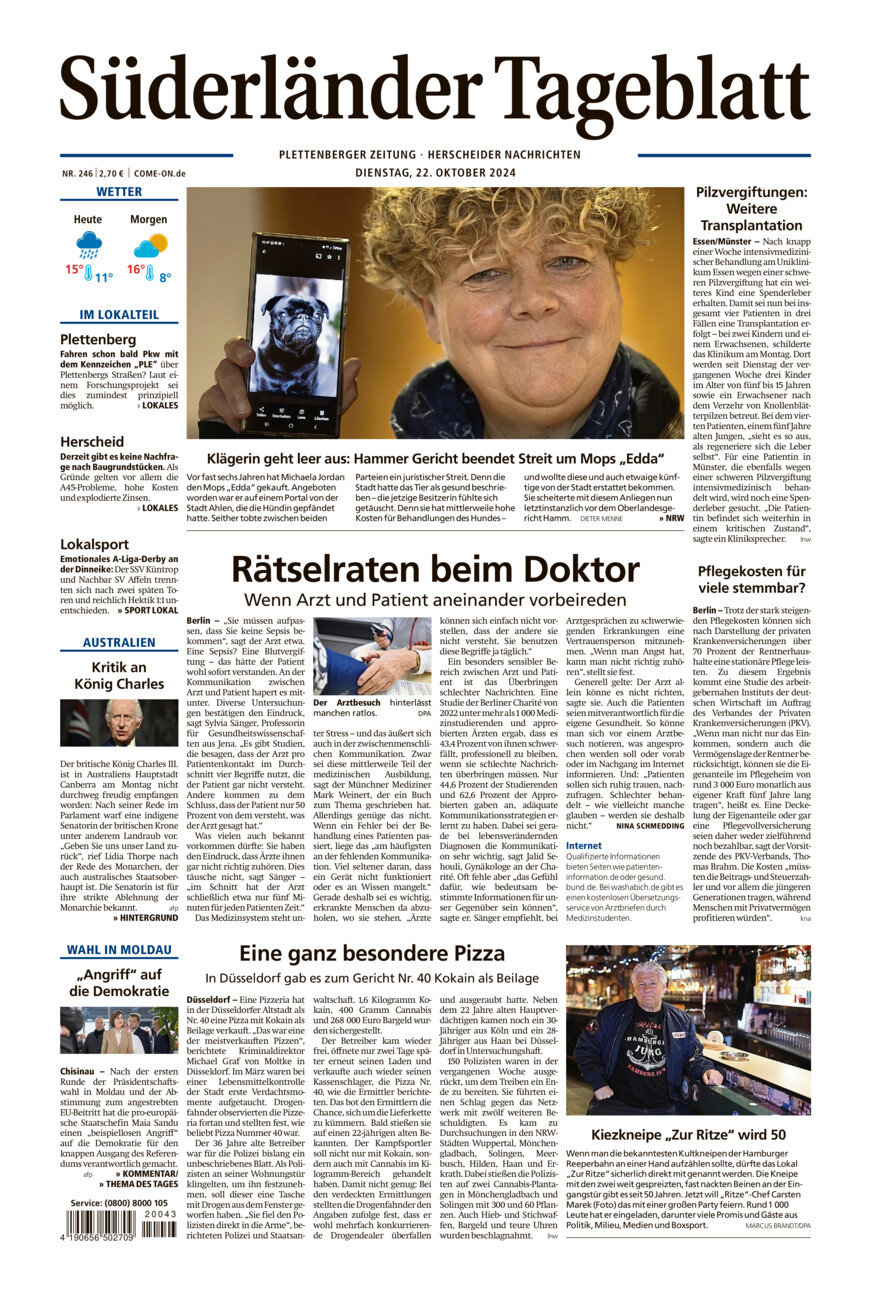 Süderländer Tageblatt vom Dienstag, 22.10.2024