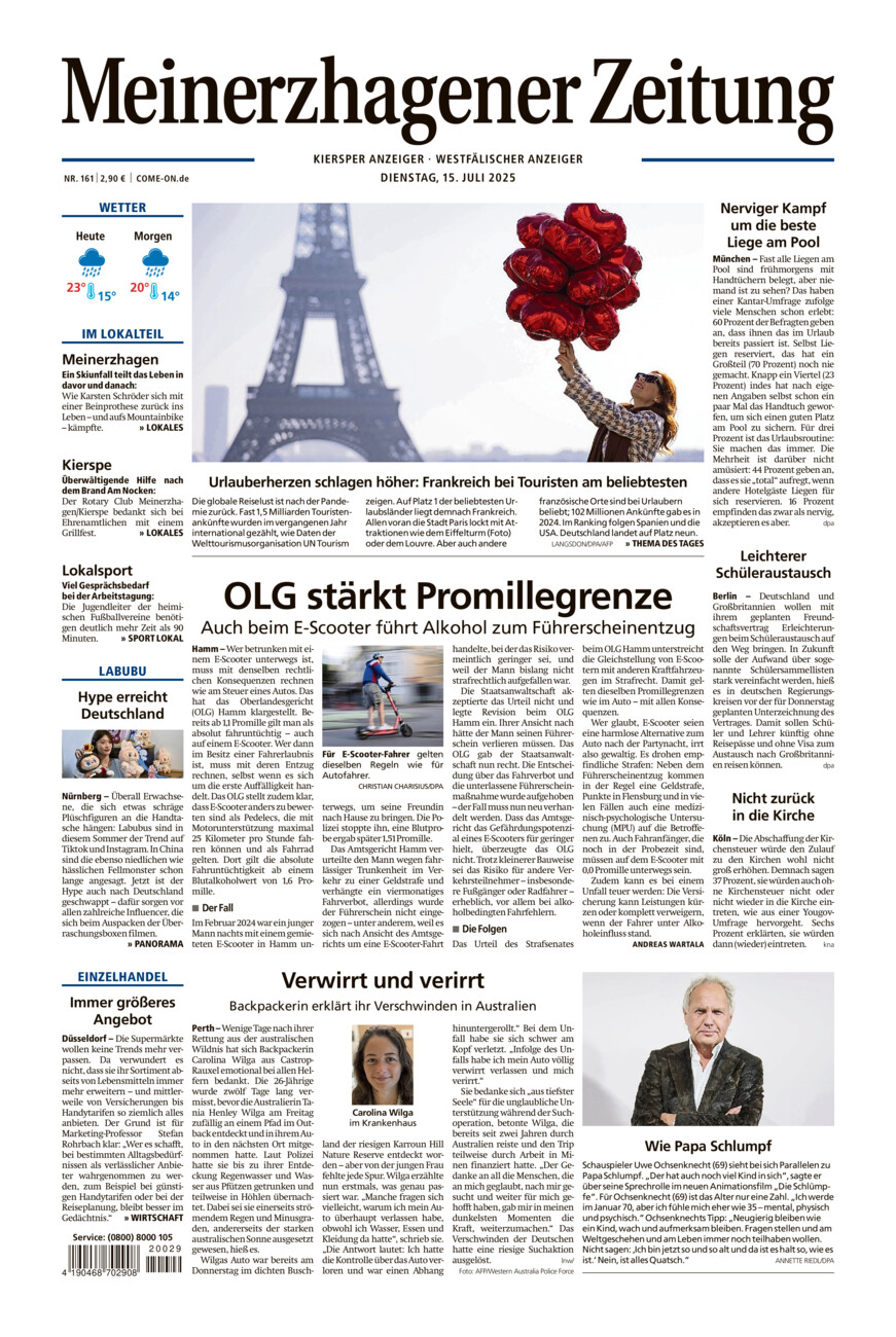 Meinerzhagener Zeitung vom Dienstag, 15.07.2025