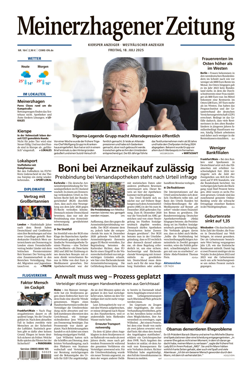 Meinerzhagener Zeitung vom Freitag, 18.07.2025