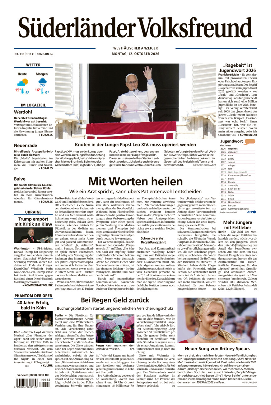 Süderländer Volksfreund vom Montag, 12.10.2026