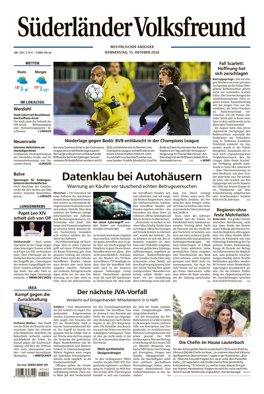 Süderländer Volksfreund vom Donnerstag, 15.10.2026