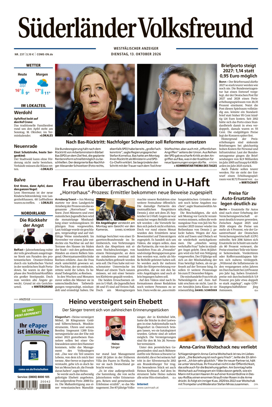 Süderländer Volksfreund vom Dienstag, 13.10.2026