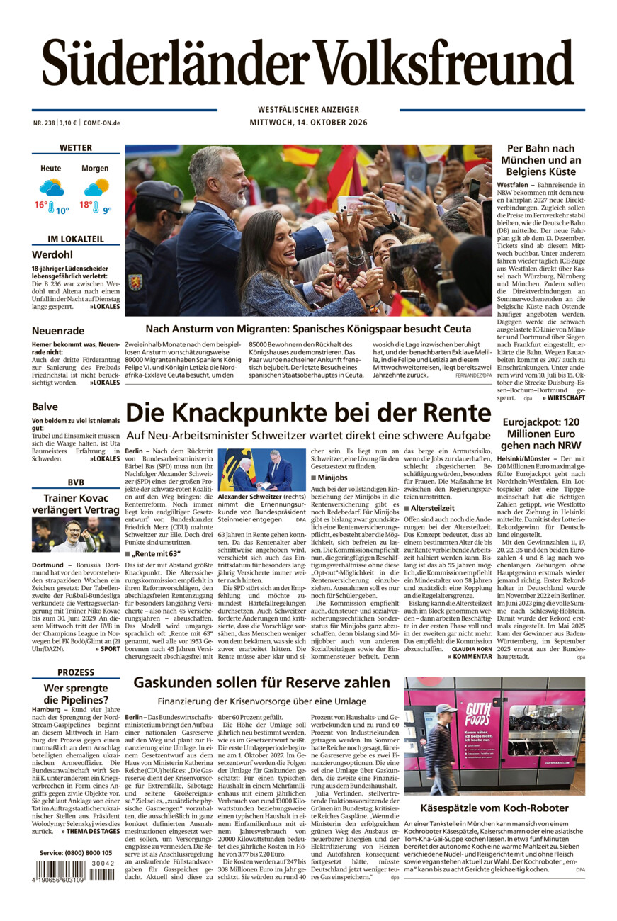 Süderländer Volksfreund vom Mittwoch, 14.10.2026