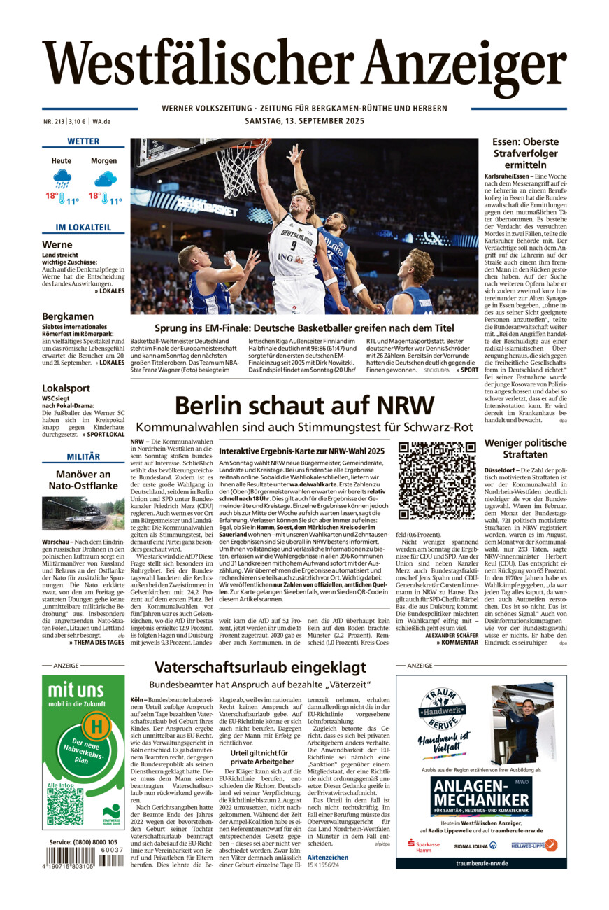 Westfälischer Anzeiger Werne vom Samstag, 13.09.2025
