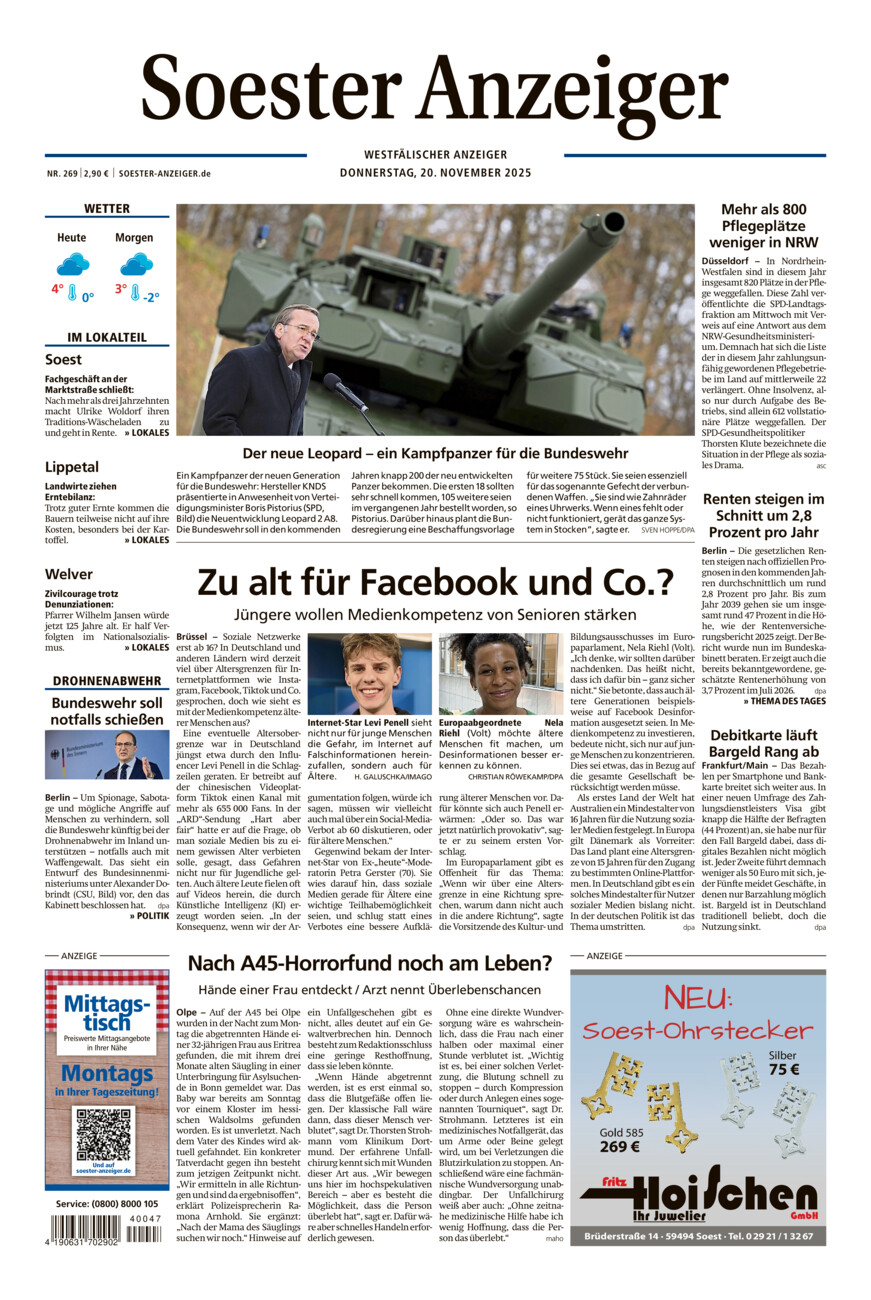 Soester Anzeiger vom Donnerstag, 20.11.2025