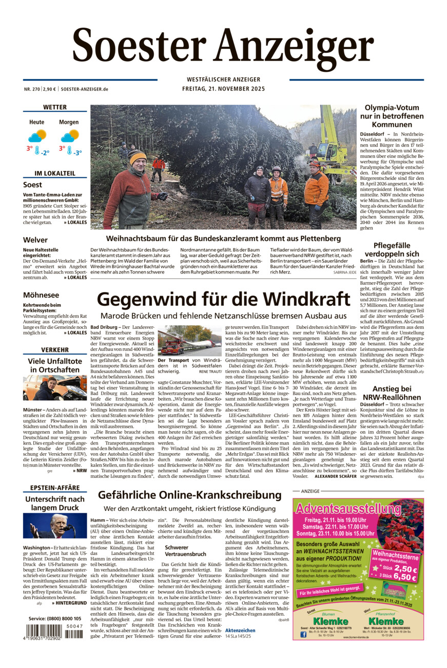 Soester Anzeiger vom Freitag, 21.11.2025