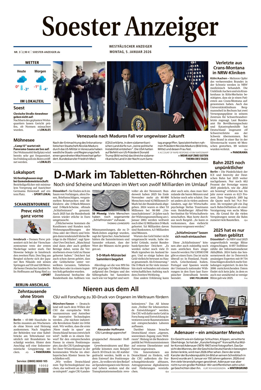 Soester Anzeiger vom Montag, 05.01.2026