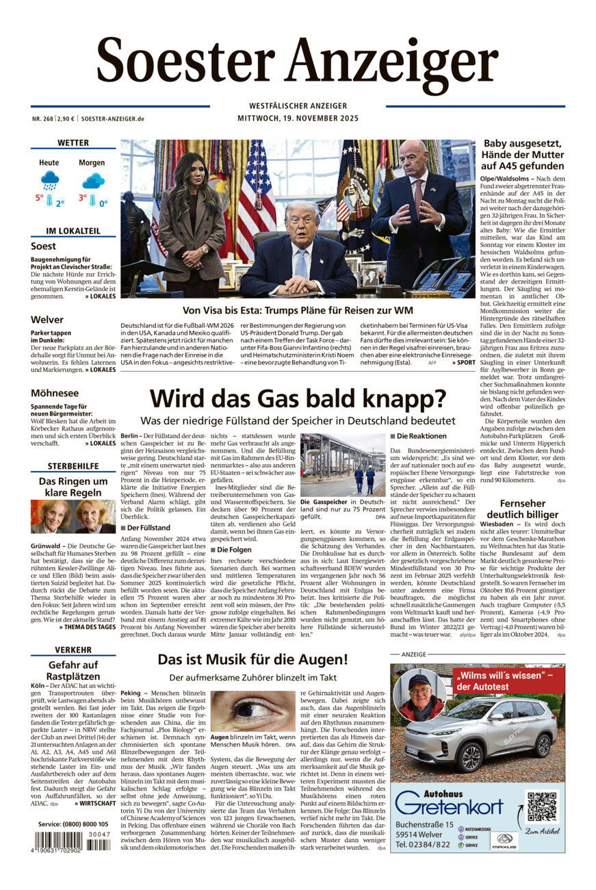 Soester Anzeiger vom Mittwoch, 19.11.2025