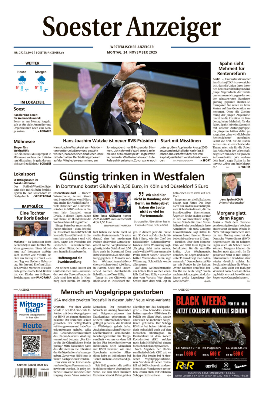 Soester Anzeiger vom Montag, 24.11.2025