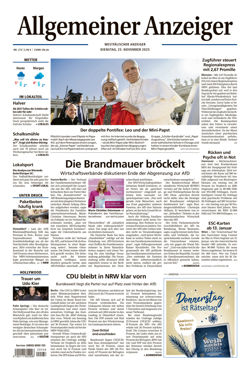 Allgemeiner Anzeiger vom Dienstag, 25.11.2025