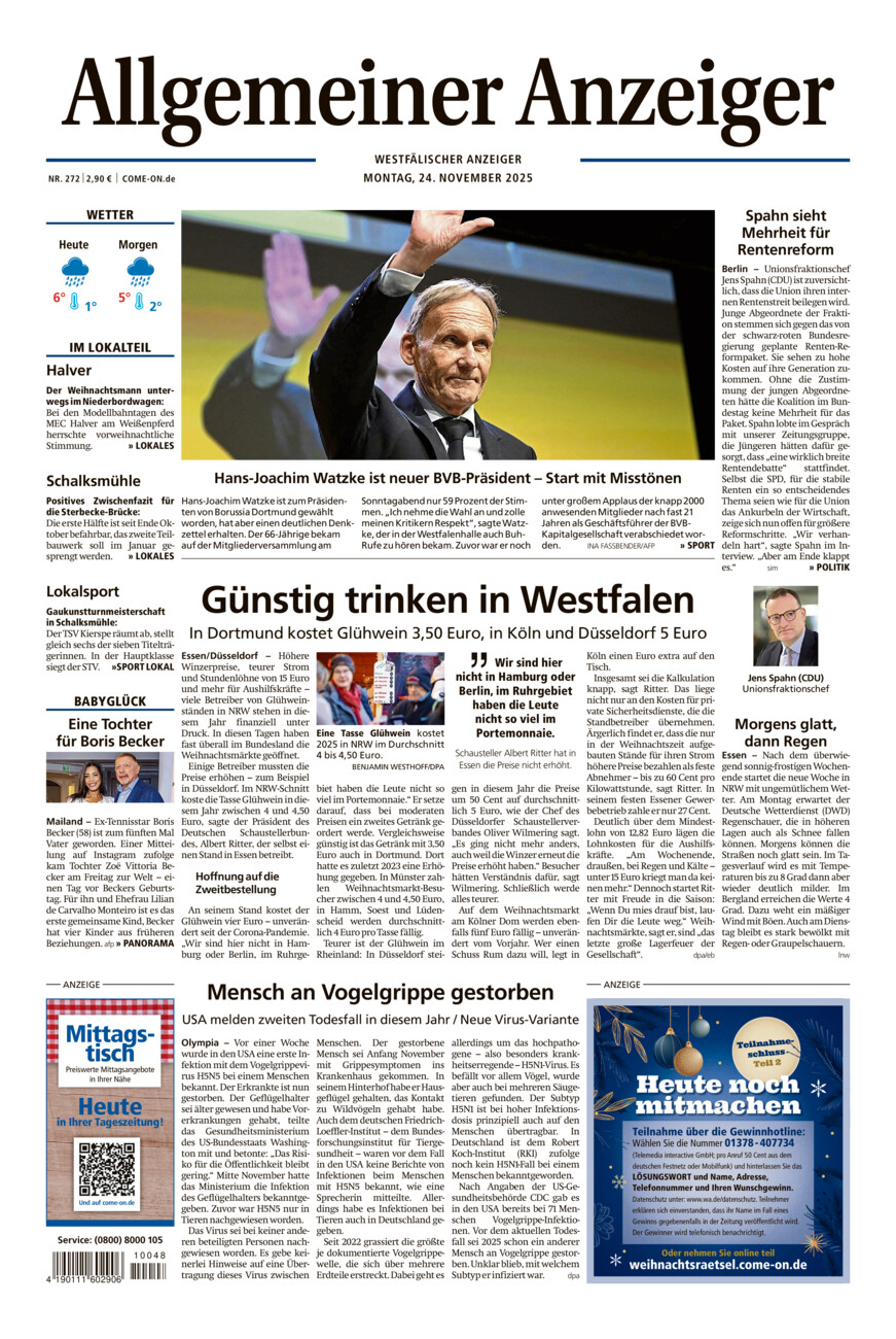 Allgemeiner Anzeiger vom Montag, 24.11.2025