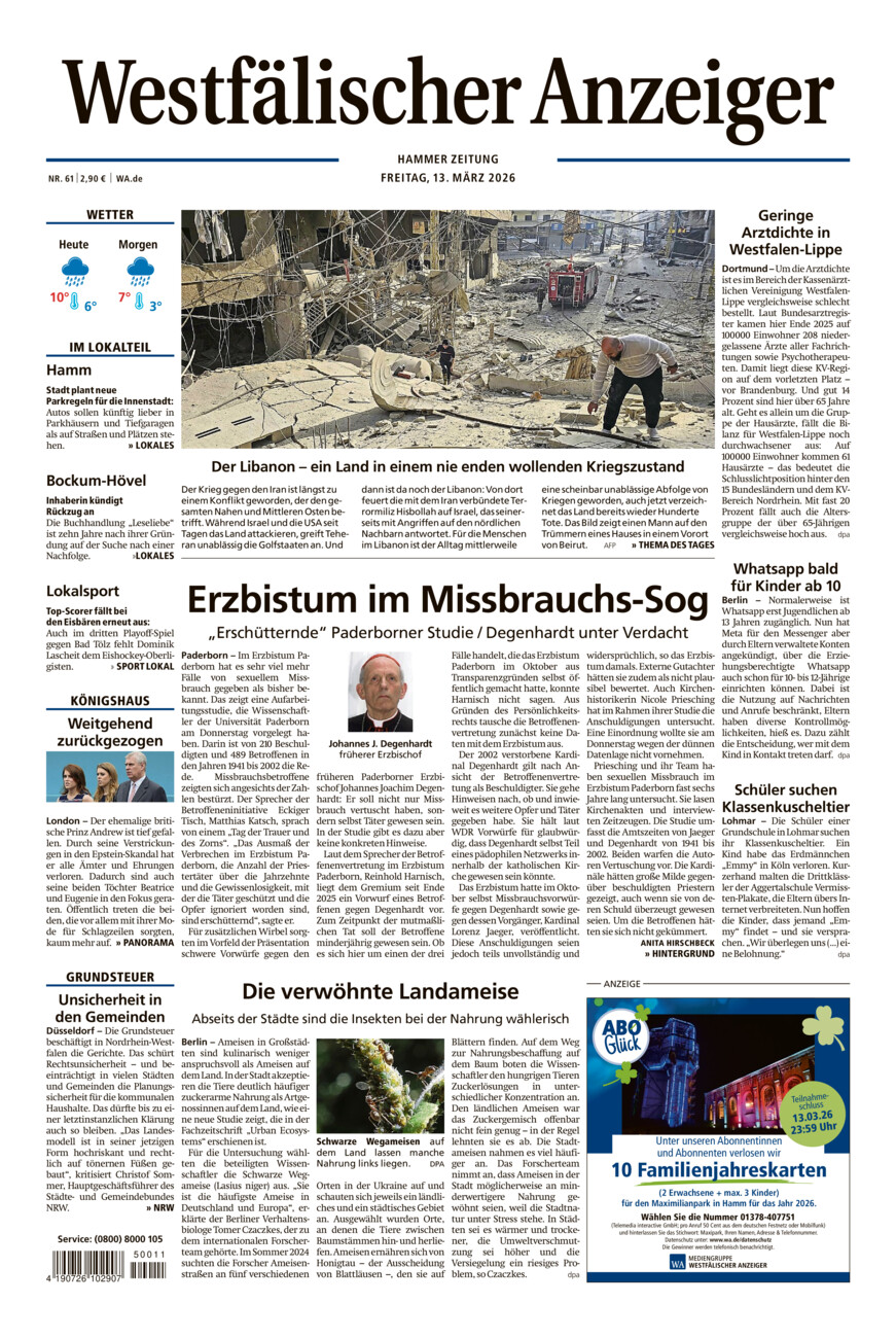 Westfälischer Anzeiger Hamm vom Freitag, 13.03.2026
