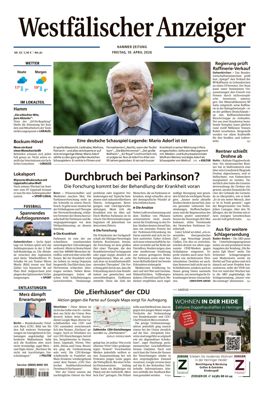 Westfälischer Anzeiger Hamm vom Freitag, 10.04.2026