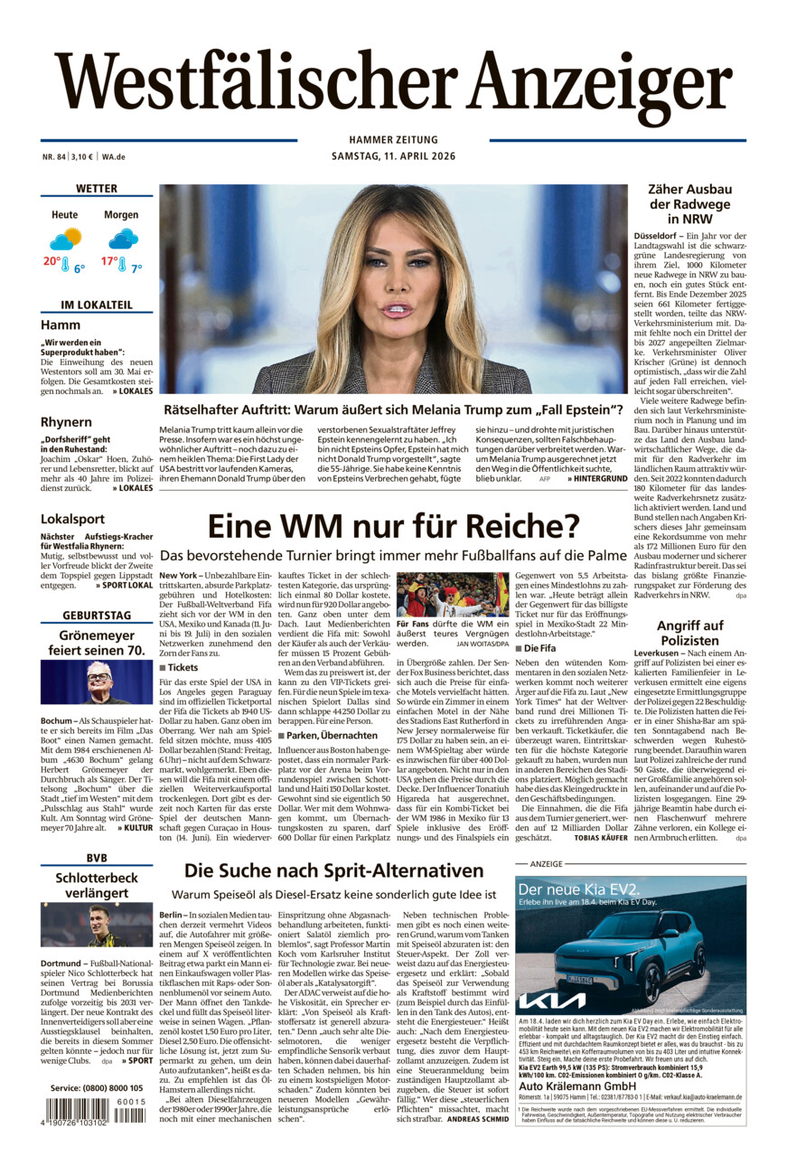 Westfälischer Anzeiger Hamm vom Samstag, 11.04.2026