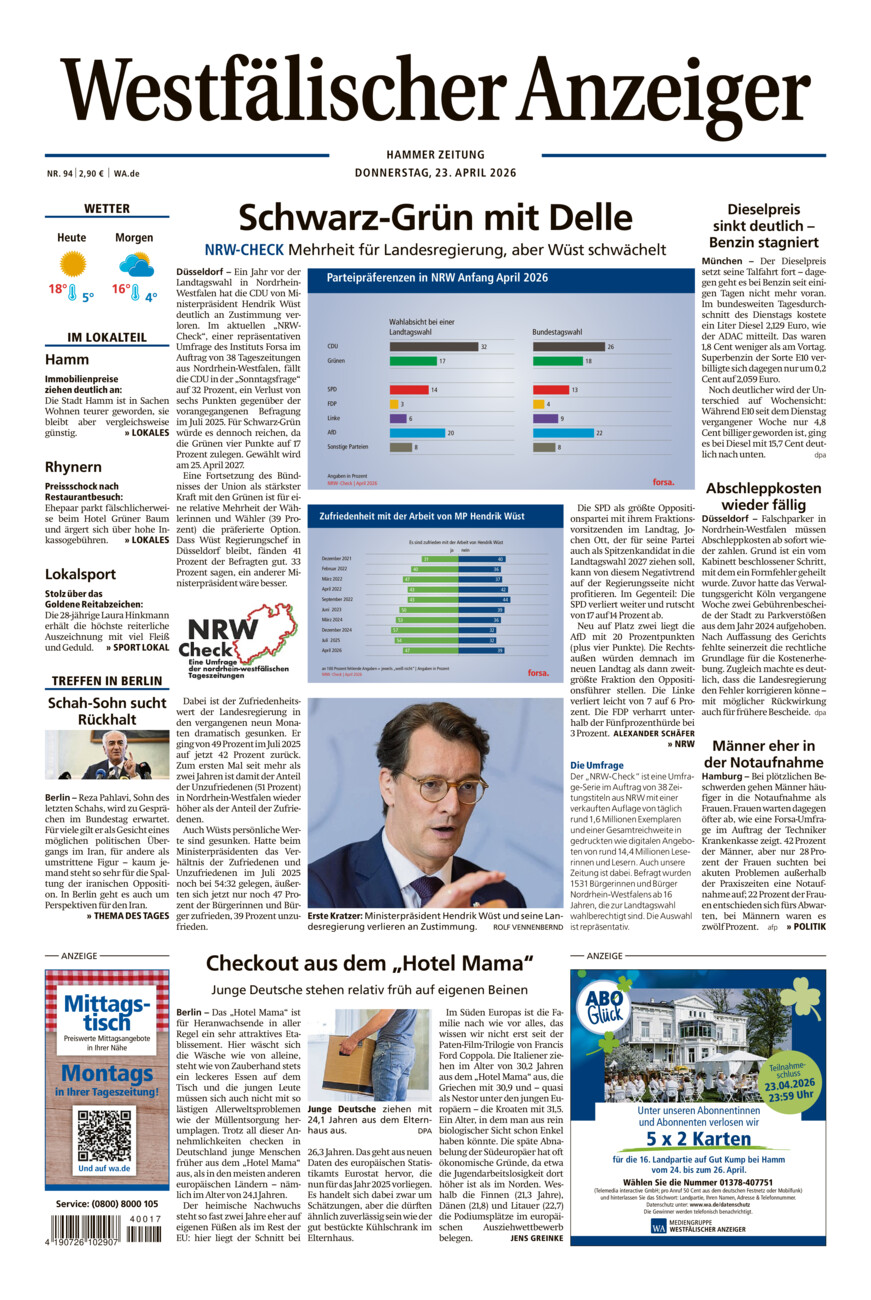 Westfälischer Anzeiger Hamm vom Donnerstag, 23.04.2026