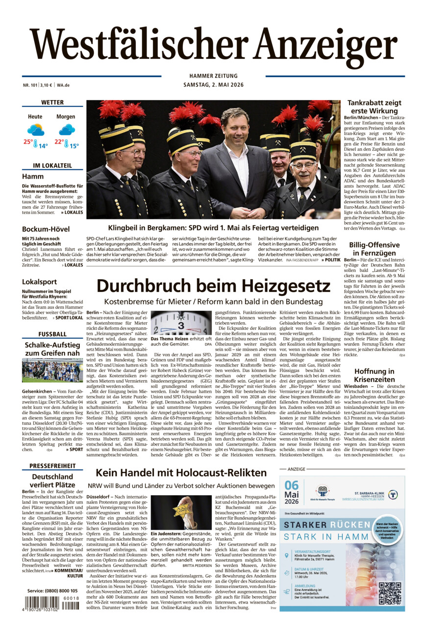 Westfälischer Anzeiger Hamm vom Samstag, 02.05.2026