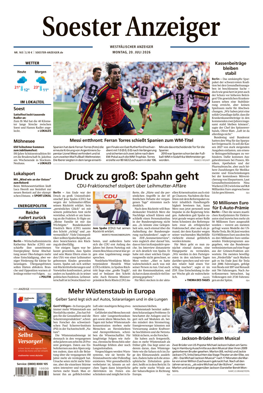 Soester Anzeiger vom Montag, 20.07.2026