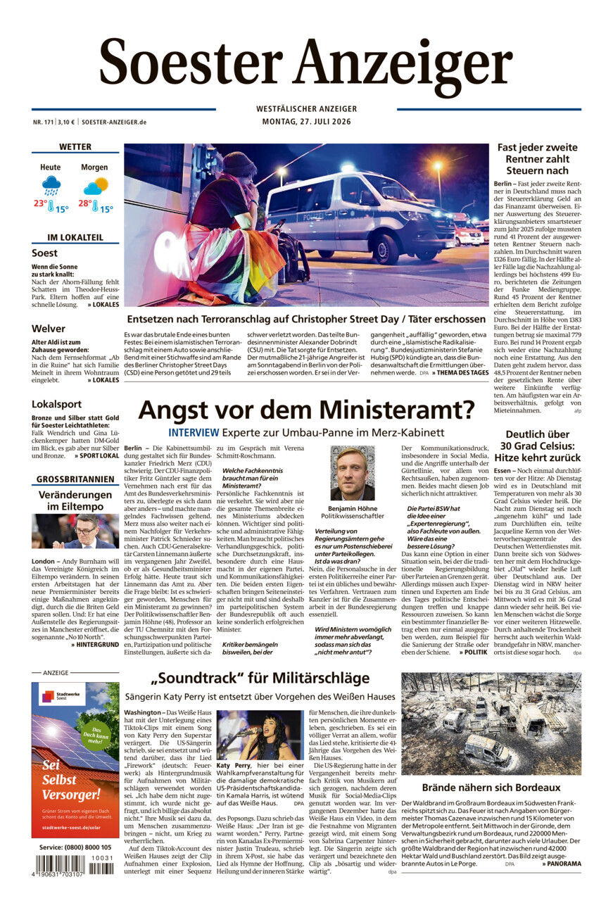 Soester Anzeiger vom Montag, 27.07.2026