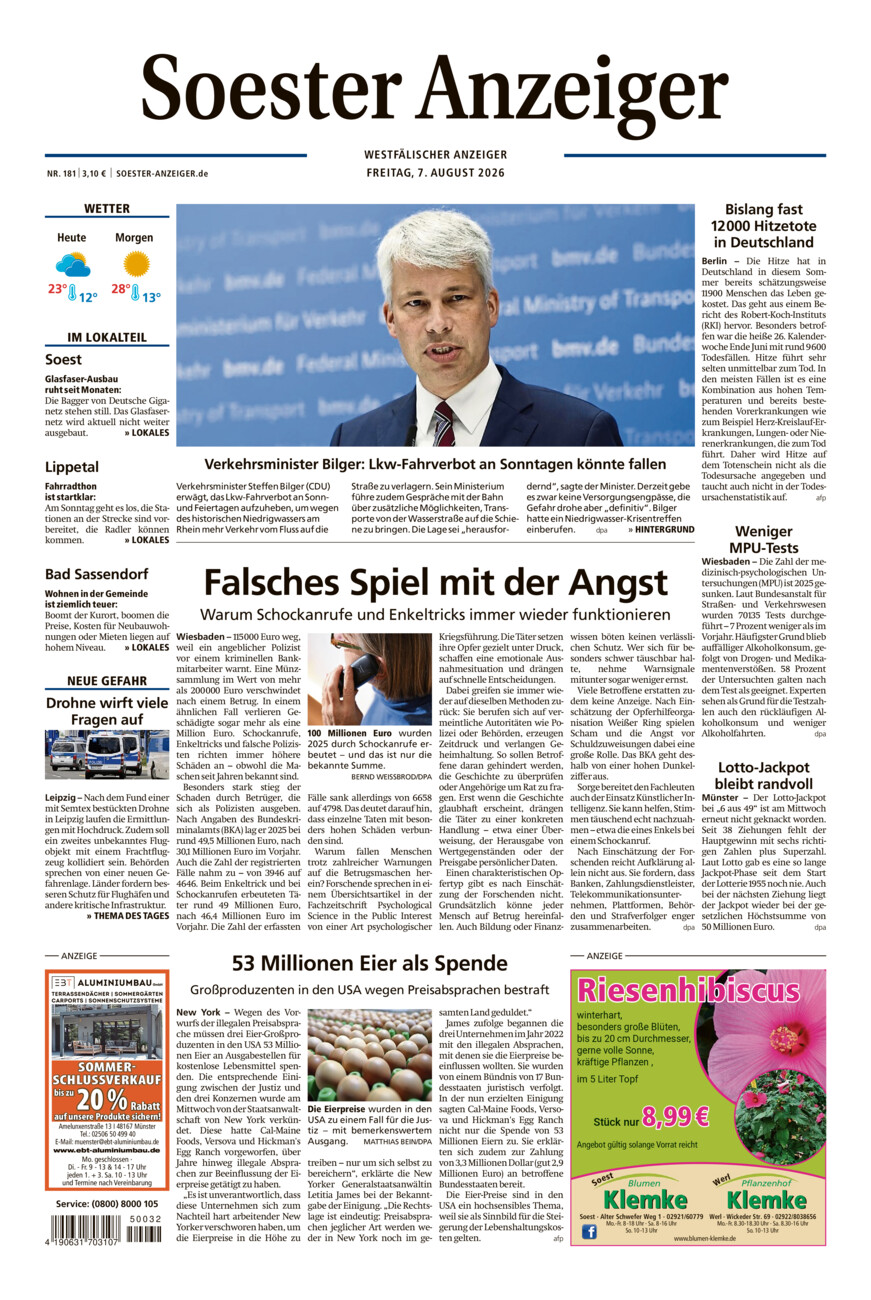 Soester Anzeiger vom Freitag, 07.08.2026