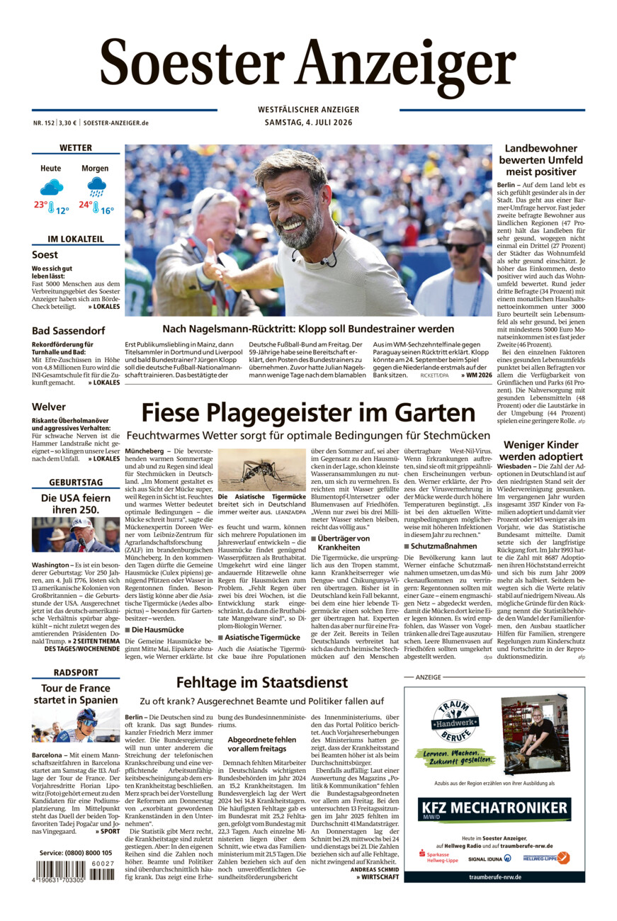 Soester Anzeiger vom Samstag, 04.07.2026