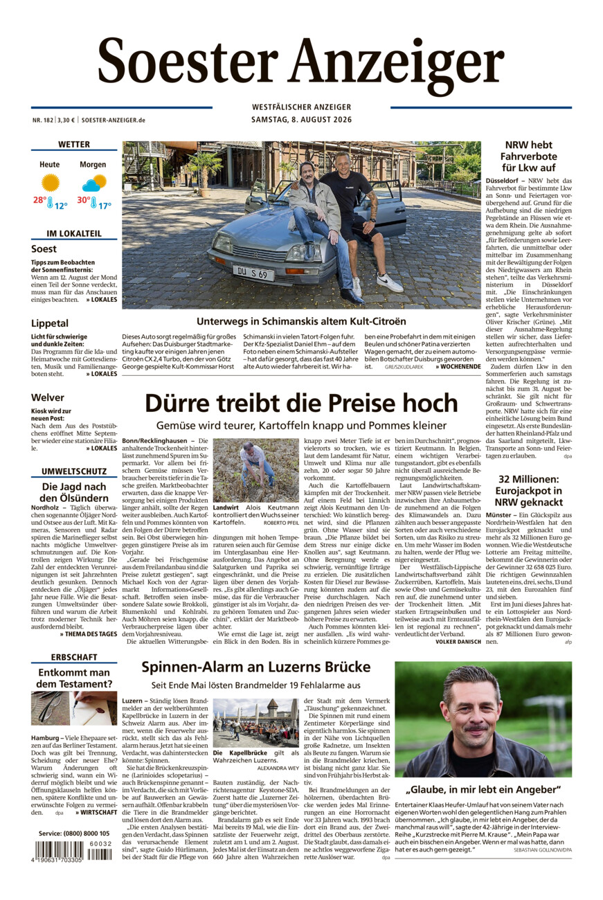 Soester Anzeiger vom Samstag, 08.08.2026