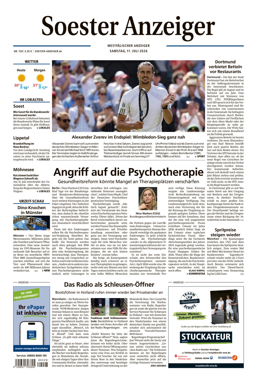 Soester Anzeiger vom Samstag, 11.07.2026