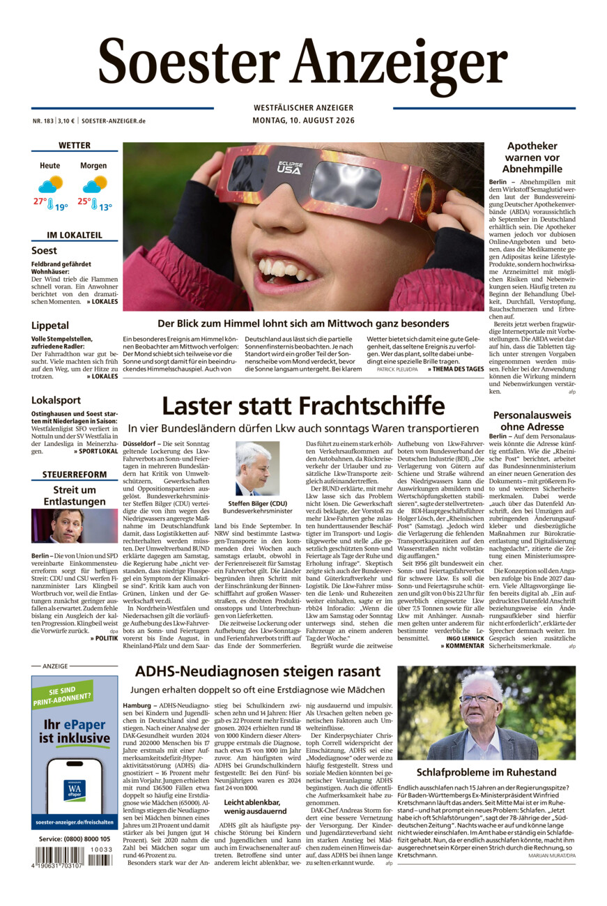 Soester Anzeiger vom Montag, 10.08.2026