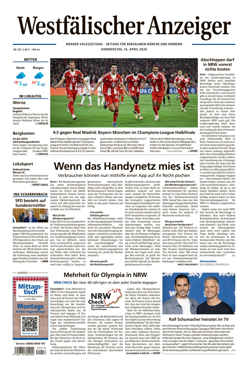 Westfälischer Anzeiger Werne vom Donnerstag, 16.04.2026