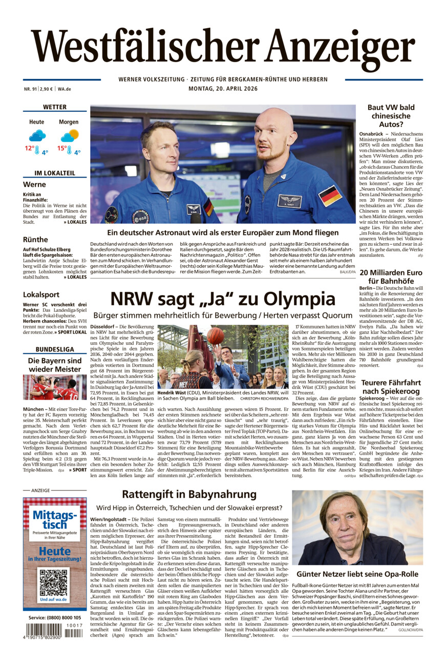 Westfälischer Anzeiger Werne vom Montag, 20.04.2026