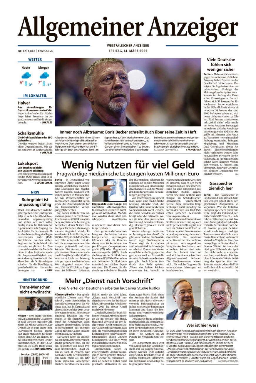 Allgemeiner Anzeiger vom Freitag, 14.03.2025