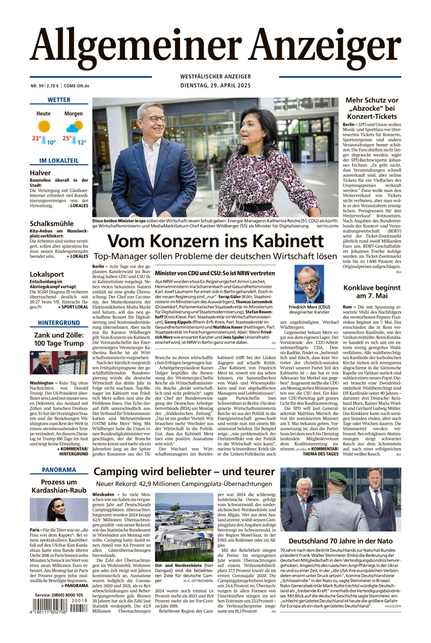 Allgemeiner Anzeiger vom Dienstag, 29.04.2025
