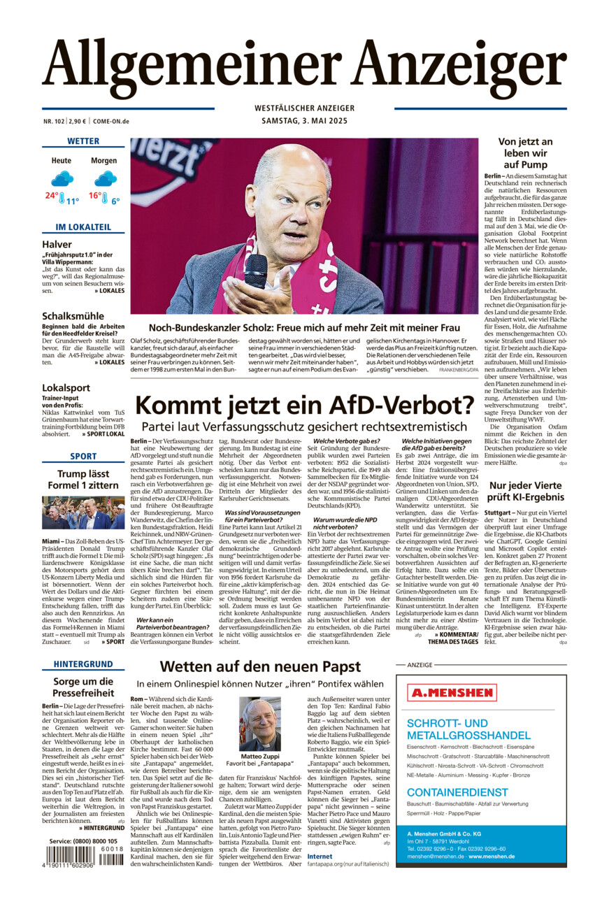 Allgemeiner Anzeiger vom Samstag, 03.05.2025