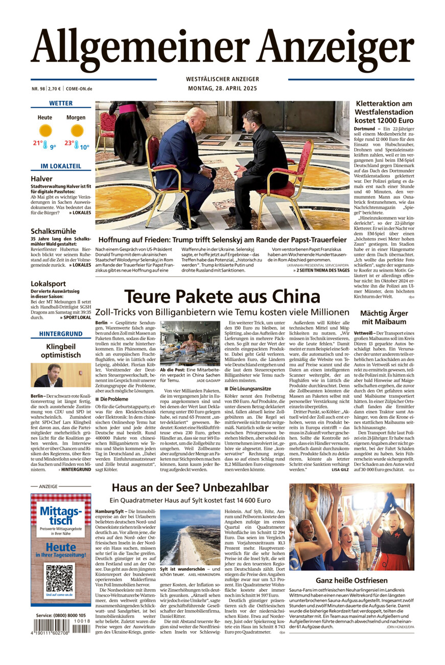 Allgemeiner Anzeiger vom Montag, 28.04.2025