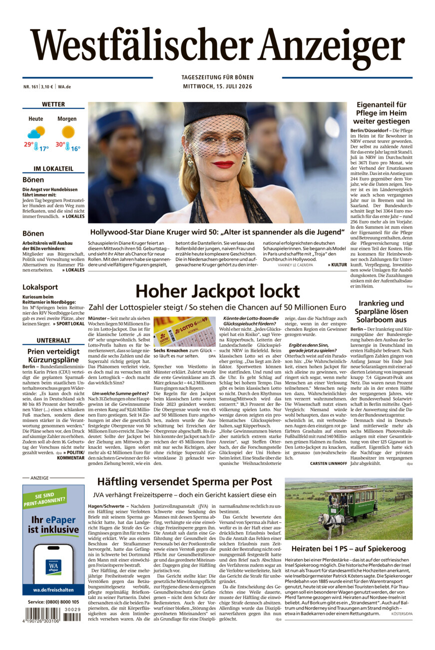 Westfälischer Anzeiger Bönen vom Mittwoch, 15.07.2026
