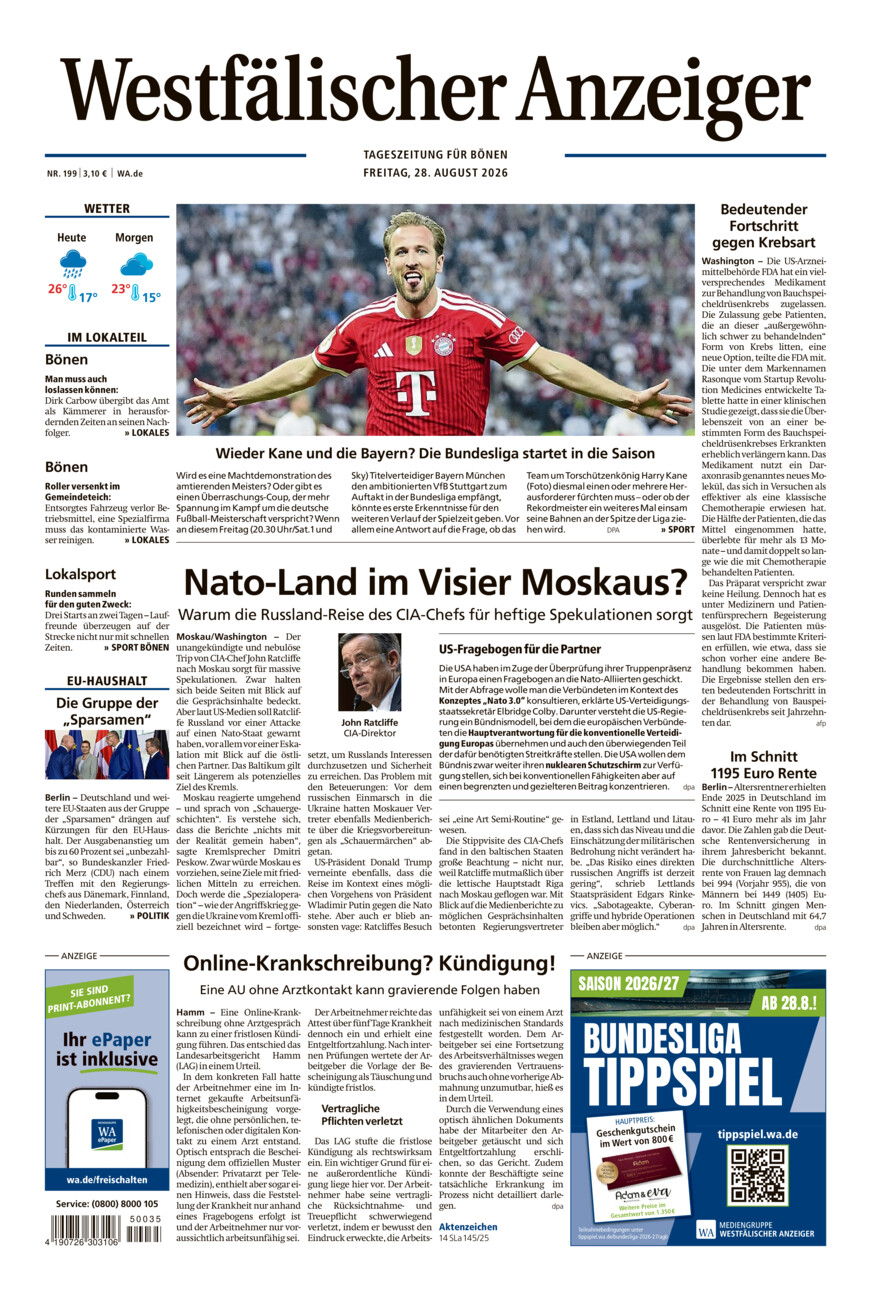 Westfälischer Anzeiger Bönen vom Freitag, 28.08.2026
