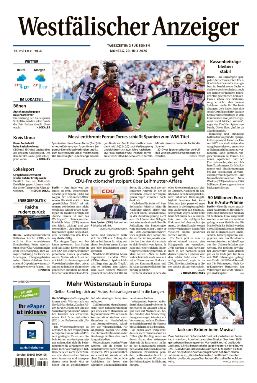 Westfälischer Anzeiger Bönen vom Montag, 20.07.2026
